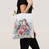 Love Birds in Spring Flowers Tote Bag