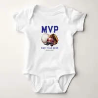 Baseball First Year Down 1st Birthday Baby Bodysuit