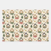 Orange and Black & White Kittens Christmas Pattern Wrapping Paper Sheets
