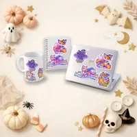 Cute Neon Kawaii Spooky Animal Halloween Set Sticker