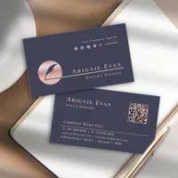 Elegant Rose Gold Pink Feather Logo Notary Service Business Card