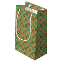 Christmas Tree Pattern Golden Bronze Small Gift Bag