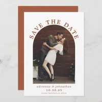 Modern Terracotta Burnt Orange Boho Arch Photo Save The Date