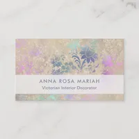 *~* Ivory Vintage Antique Aged Blue Pink Damask Business Card