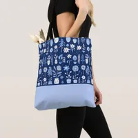 Blue and White Flowers in Vases, Color Block Tote Bag