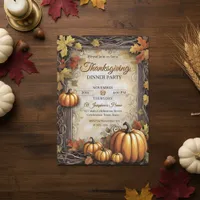 Leaves Pumpkins Vintage Thanksgiving Dinner Party Invitation