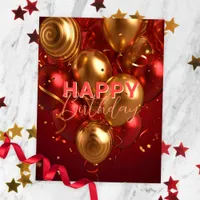 Festive Red and Gold Balloon Birthday Celebration Postcard