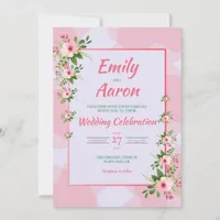 Pink Pastel Garden Floral Watercolor Wedding Invitation