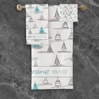 Teal Christmas Tree Pattern#5 ID1009 Bath Towel Set