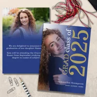 Modern 2 photos Blue Gold 2025 Graduation Announcement