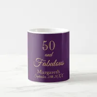 50 and fabulous on chic purple with name coffee mug