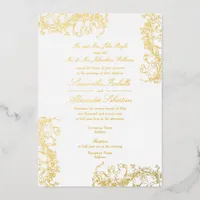 Romantic Floral French Rococo Both Parents Wedding Foil Invitation