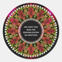 Mayan Hearts Psychedelic Geometric Mandala  Classic Round Sticker