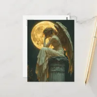 An angel and the moon postcard
