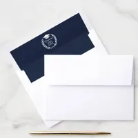 Elegant Navy Blue Premium Herringbone Grad Emblem Envelope Liner