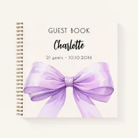 Guest book lavender violet cream bow birthday