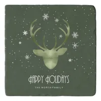 Deer Antlers Silhouette & Snowflakes Green ID861 Trivet