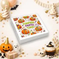 Spooky Festive Orange Pumpkin Party Time Design Napkins