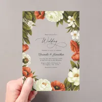 Olive Green Terracotta & Soft Ivory Floral Wedding Acrylic Invitations