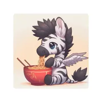 Adorable Zebra Angel Eating Ramen Metal Print