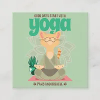 Cat Green Yoga Daily Routine Sage  Square Business Card