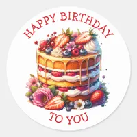 Birthday Cake Berries and Flowers Personalized Classic Round Sticker