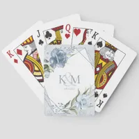 Floral Sparkles Wedding Initials Dusty Blue ID889 Poker Cards