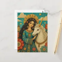 Unicorn and a Beautiful Woman Postcard