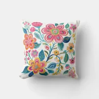 Boho Chic Pink and Coral Flower Throw Pillow