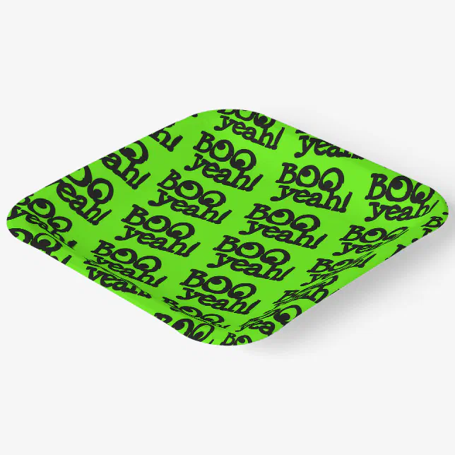 Funny Lime Green Booyeah! Crossed Eyes Halloween Paper Plates