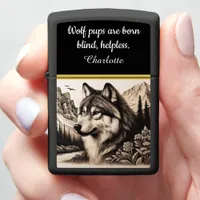 Wolf gazes at calm mountains and forests zippo lighter