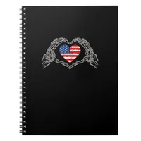 Skeleton Hand Heart 4th Of American Flag Patriotic Notebook