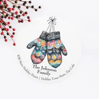 Folk Winter Mittens Christmas Return Address Classic Round Sticker