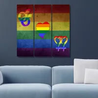 LGBT Rainbow Pride Flag Retro & Symbols Triptych
