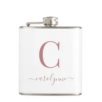 Elegant Modern Rose Gold Monogram Script Flask