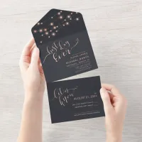 Modern String Lights Wedding Rose Gold ID585 All In One Invitation