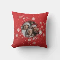 Red Christmas Frame with Snow Flakes  Throw Pillow