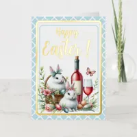 Easter Watercolor Bunnies, Eggs & Wine  Foil Greeting Card