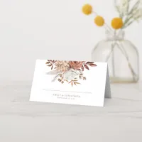 Rustic Florals Names Brown Text Date Wedding  Place Card