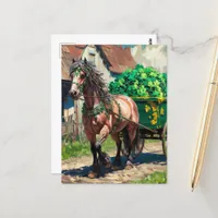 Beautiful Horse Pulling a Load of Shamrocks Postcard