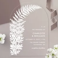 White Fern Modern Minimalist Arch Wedding Acrylic Invitations