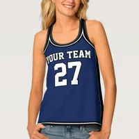 Sports Team Name Number Navy Blue White Basketball Tank Top