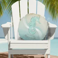 Beach House Seahorse Aqua Blue ID623 Round Pillow