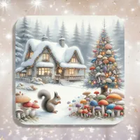 Whimsical Watercolor Enchanted Fairytale Christmas Square Sticker