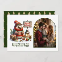 Woodland Hedgehog Happy Holidays Cozy Forest Photo Holiday Card