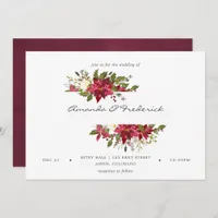 Burgundy Watercolor Floral Christmas Wedding Invitation