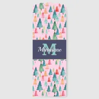 Christmas Trees Festive Cute Pink Custom Monogram Bookmarks