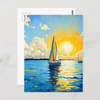 Keep in Touch | Sailboat at Sunset Postcard