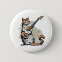 Cool Orange Cat Jamming on the Guitar Button