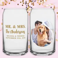 Mr & Mrs Custom Photo Modern Gold Elegant Wedding  Can Glass